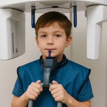 Patient undergoing 3D CBCT imaging as part of an airway evaluation